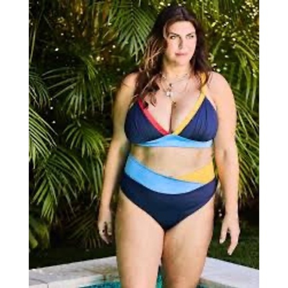 Kitty and Vibe Colorblock Bikini Set‎ Navy Blue Yellow Red S+ Top L2 Bottom